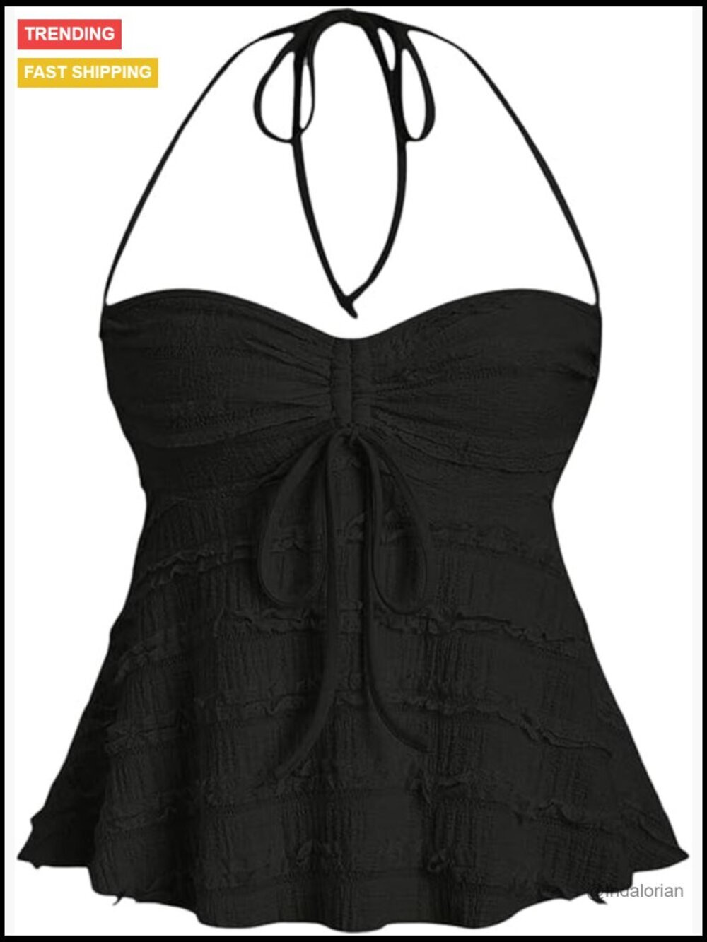Peplum Halter Crop Top Y2K Drawstring Tie Ruched Cami Top